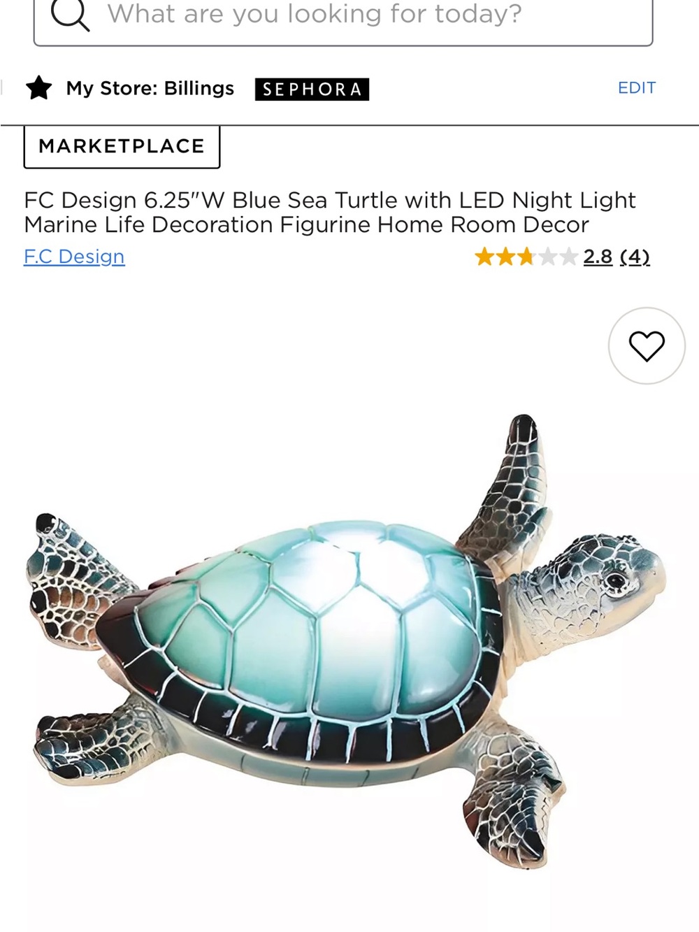 Sea Turtle LED Night Light Figurine - Blue/Green